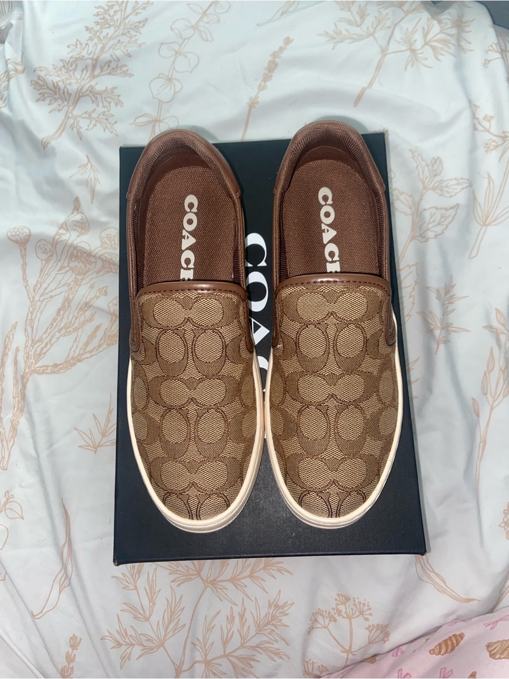 Coach Brown Signature Slip-On Sneakers with Tan Accents - Picture 2 of 4